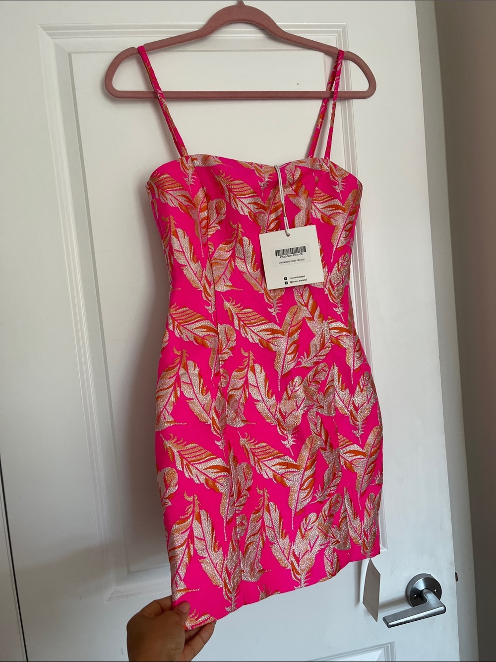 NWT Prem the label Women's Hot Pink Leaf-Print Strapless Mini Dress for Summer